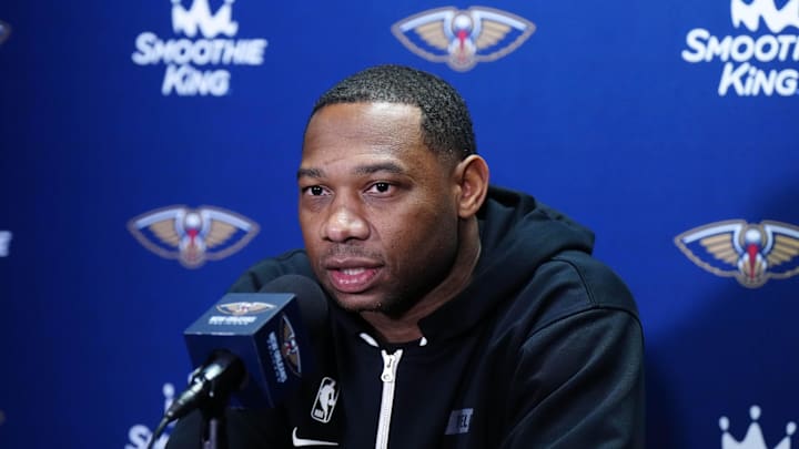 New Orleans Pelicans coach Willie Green at a press conference during the game against the LA Clippers at Crypto.com Arena. 