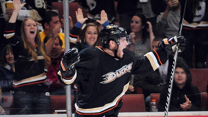 November 5, 2010; Anaheim, CA, USA; Anaheim Ducks right wing Bobby Ryan (9) celebrates after scoring a goal against the Pittsburgh Penguins during the second period at the Honda Center. Mandatory Credit: Gary A. Vasquez-USA TODAY Sports November 5, 2010; Anaheim, CA, USA; Anaheim Ducks right wing Bobby Ryan (9) celebrates after scoring a goal against the Pittsburgh Penguins during the second period at the Honda Center. Mandatory Credit: Gary A. Vasquez-USA TODAY Sports