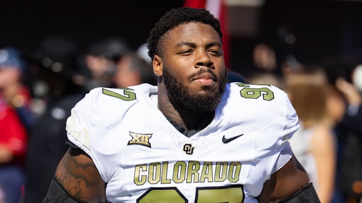 Oct 19, 2024; Tucson, Arizona, USA; Colorado Buffalos defensive tackle Chidozie Nwankwo (97) against the Arizona Wildcats at Arizona Stadium. Mandatory Credit: Mark J. Rebilas-Imagn Images