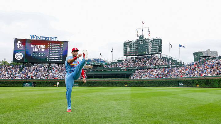 Aug 15, 2026; Chicago, Illinois, USA; St. Louis Cardinals left fielder Joshua Baez (22) warms up before a baseball game against the Chicago Cubs at Wrigley Field. Mandatory Credit: Kamil Krzaczynski-Imagn Images Aug 15, 2026; Chicago, Illinois, USA; St. Louis Cardinals left fielder Joshua Baez (22) warms up before a baseball game against the Chicago Cubs at Wrigley Field. Mandatory Credit: Kamil Krzaczynski-Imagn Images