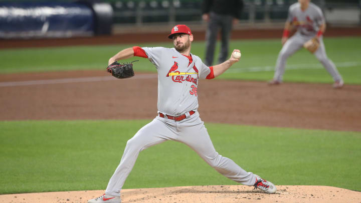 Sep 17, 2020; Pittsburgh, Pennsylvania, USA; St. Louis Cardinals relief pitcher Austin Gomber (36) pitches against the Pittsburgh Pirates during the third inning at PNC Park. Mandatory Credit: Charles LeClaire-USA TODAY Sports Sep 17, 2020; Pittsburgh, Pennsylvania, USA; St. Louis Cardinals relief pitcher Austin Gomber (36) pitches against the Pittsburgh Pirates during the third inning at PNC Park. Mandatory Credit: Charles LeClaire-USA TODAY Sports