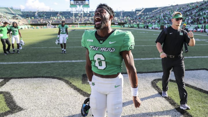 Oct 9, 2021; Huntington, West Virginia, USA; Marshall Thundering Herd defensive back Micah Abraham