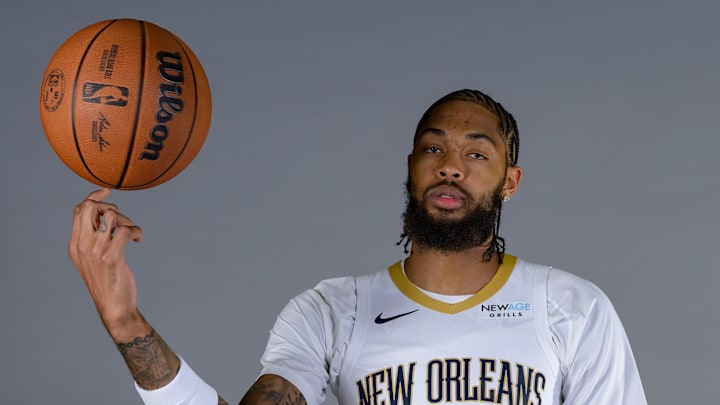 Sep 30, 2024; New Orleans, LA, USA; New Orleans Pelicans forward Brandon Ingram (14) takes part in Pelicans Media Day. Sep 30, 2024; New Orleans, LA, USA; New Orleans Pelicans forward Brandon Ingram (14) takes part in Pelicans Media Day.