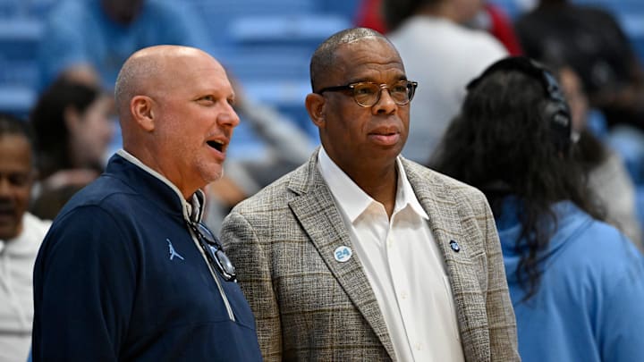 UNC basketball assistant Jeff Lebo and head coach Hubert Davis