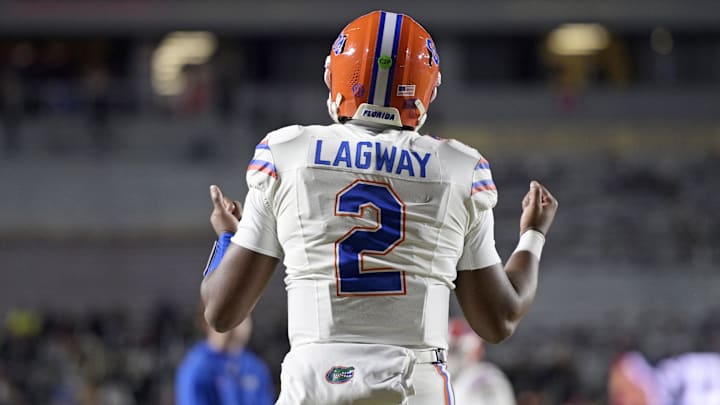 Nov 30, 2024; Tallahassee, Florida, USA; Florida Gators quarterback DJ Lagway (2) warms up before a game against the Florida State Seminoles at Doak S. Campbell Stadium. Mandatory Credit: Melina Myers-Imagn Images