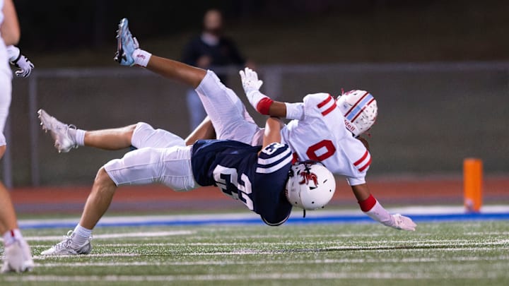 Seaman tackles Shawnee Heights during a football game against Shawnee Heights, Friday, Oct. 10, 2025 at Seaman High School. Seaman tackles Shawnee Heights during a football game against Shawnee Heights, Friday, Oct. 10, 2025 at Seaman High School.