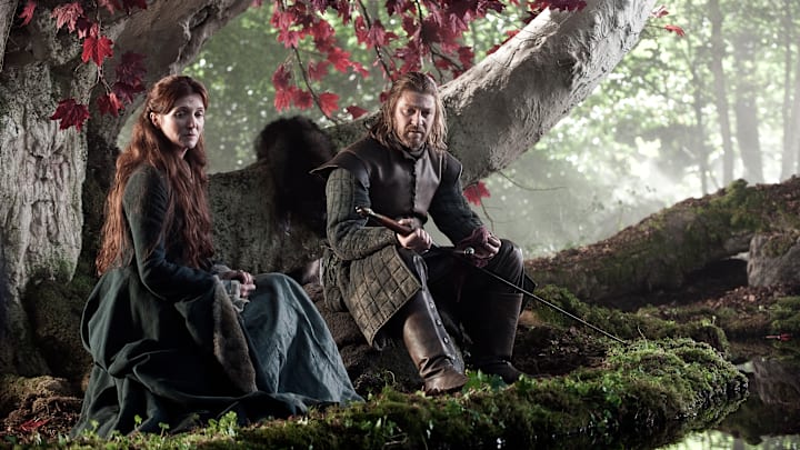 Michelle Fairley (Catelyn Stark) and Sean Bean (Ned Stark) in Game of Thrones season 1 Episode 1, "Winter Is Coming"
