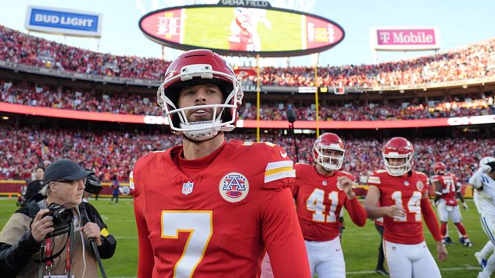 Nov 23, 2025; Kansas City, Missouri, USA; Kansas City Chiefs place kicker Harrison Butker (7) leaves the field after the game against the Indianapolis Colts at GEHA Field at Arrowhead Stadium. Mandatory Credit: Jay Biggerstaff-Imagn Images Nov 23, 2025; Kansas City, Missouri, USA; Kansas City Chiefs place kicker Harrison Butker (7) leaves the field after the game against the Indianapolis Colts at GEHA Field at Arrowhead Stadium. Mandatory Credit: Jay Biggerstaff-Imagn Images