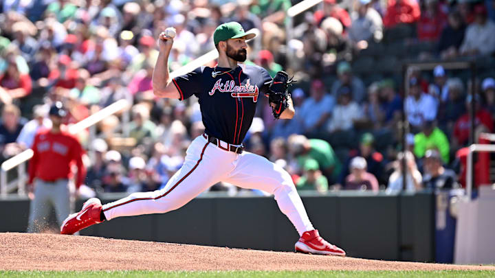 North Port, Florida, USA; Atlanta Braves starting pitcher Spencer Strider (99) throws a pitch in the first inning against the Boston Red Sox during spring training at CoolToday Park.