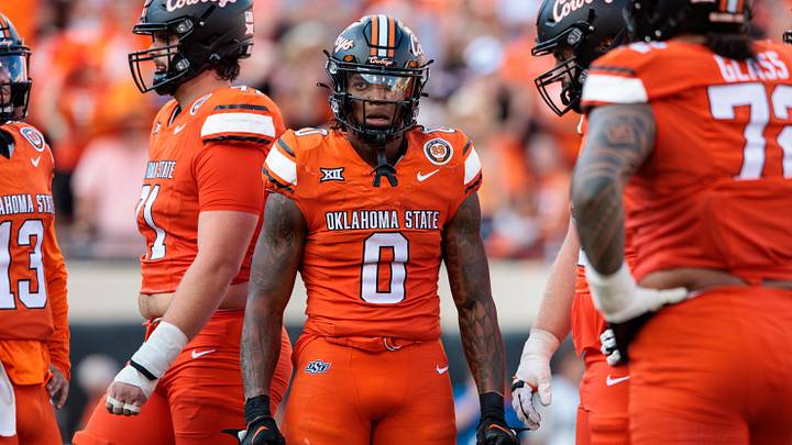 Sep 21, 2024; Stillwater, Oklahoma, USA; Oklahoma State Cowboys running back Ollie Gordon II (0) on the field during the fourth quarter against the Utah Utes at Boone Pickens Stadium. Mandatory Credit: William Purnell-Imagn Images Sep 21, 2024; Stillwater, Oklahoma, USA; Oklahoma State Cowboys running back Ollie Gordon II (0) on the field during the fourth quarter against the Utah Utes at Boone Pickens Stadium. Mandatory Credit: William Purnell-Imagn Images