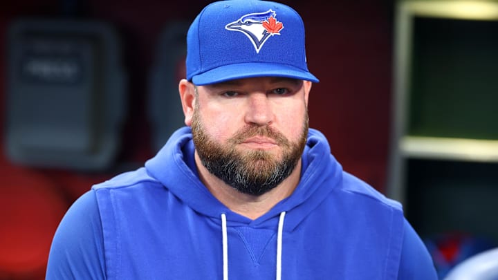 Apr 19, 2026; Phoenix, Arizona, USA; Toronto Blue Jays manager John Schneider against the Arizona Diamondbacks at Chase Field. 