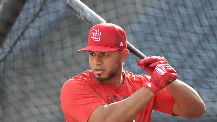 Apr 15, 2026; Pittsburgh, Pennsylvania, USA;  Washington Nationals catcher Keibert Ruiz (20) in the batting cage before the game against the Pittsburgh Pirates at PNC Park. Mandatory Credit: Charles LeClaire-Imagn Images