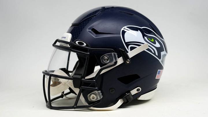 Jan 29, 2026; Santa Clara, California, USA; A Seattle Seahawks Riddell speedflex helmet.