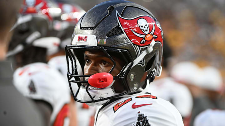 Tampa Bay Buccaneers safety Shilo Sanders watches a game against the Pittsburgh Steelers.