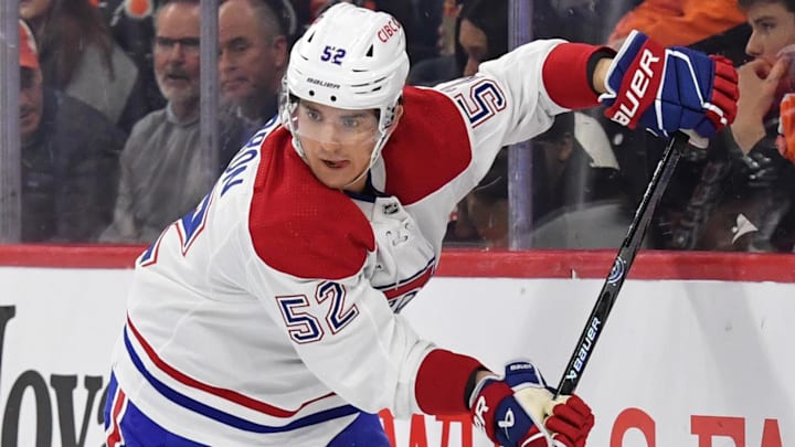 Jan 10, 2024; Philadelphia, Pennsylvania, USA; Montreal Canadiens defenseman Justin Barron