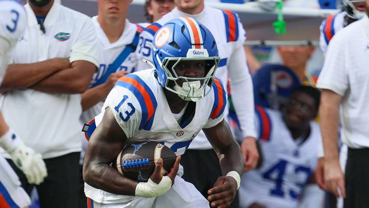 Florida running back Jadan Baugh (13) runs during the second half of an NCAA football at Steve Spurrier Field at Ben Hill Griffin Stadium in Gainesville, FL on Saturday, October 10, 2026. [Alan Youngblood/Gainesville Sun]