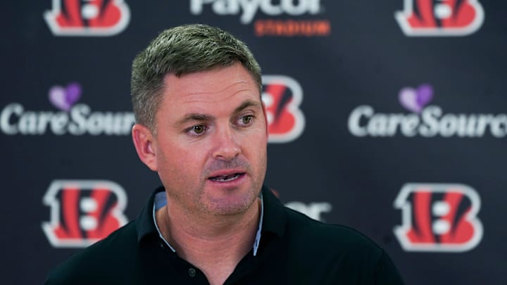Cincinnati Bengals head coach Zac Taylor speaks at a press conference for the 2025 NFL Draft, Saturday, April 26, 2025, at Paycor Stadium in Downtown Cincinnati.