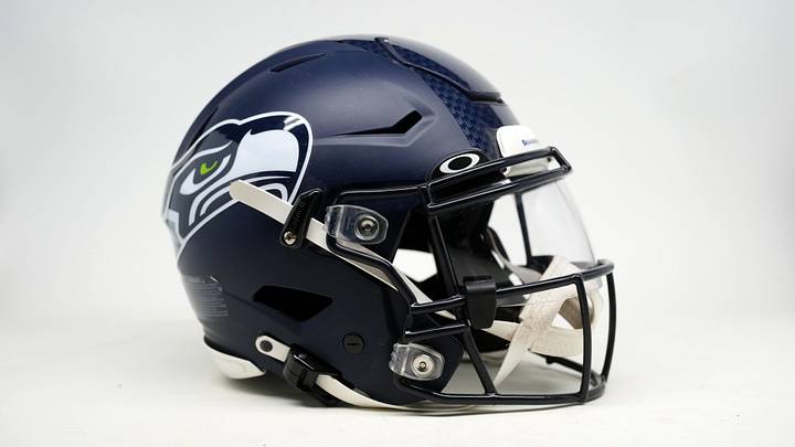Jan 29, 2026; Santa Clara, California, USA; A Seattle Seahawks Riddell speedflex helmet.