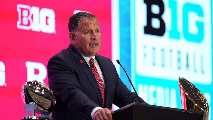 Rutgers head coach Greg Schiano. Credit: Lucas Peltier-Imagn Images