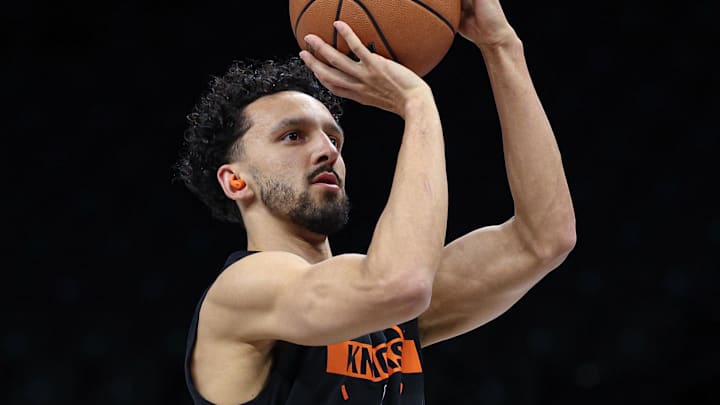 Mar 20, 2026; Brooklyn, New York, USA; New York Knicks guard Landry Shamet (44) warms up  before the game against the New York Knicks at Barclays Center. Mandatory Credit: Vincent Carchietta-Imagn Images