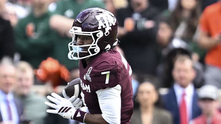 Dec 20, 2025; College Station, TX, USA; Texas A&M Aggies wide receiver KC Concepcion (7) runs the ball against the Miami Hurricanes during the second half at Kyle Field. Mandatory Credit: Maria Lysaker-Imagn Images Dec 20, 2025; College Station, TX, USA; Texas A&M Aggies wide receiver KC Concepcion (7) runs the ball against the Miami Hurricanes during the second half at Kyle Field. Mandatory Credit: Maria Lysaker-Imagn Images