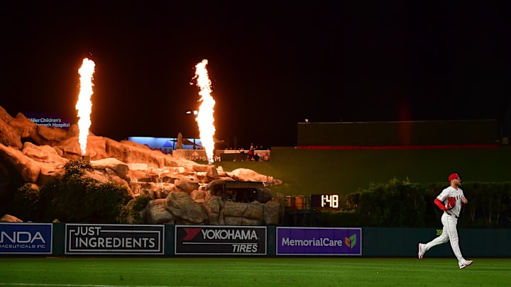 Jun 24, 2025; Anaheim, California, USA; Los Angeles Angels pitcher Reid Detmers (48) enters for the tenth inning against the Boston Red Sox at Angel Stadium. Mandatory Credit: Gary A. Vasquez-Imagn Images Jun 24, 2025; Anaheim, California, USA; Los Angeles Angels pitcher Reid Detmers (48) enters for the tenth inning against the Boston Red Sox at Angel Stadium. Mandatory Credit: Gary A. Vasquez-Imagn Images