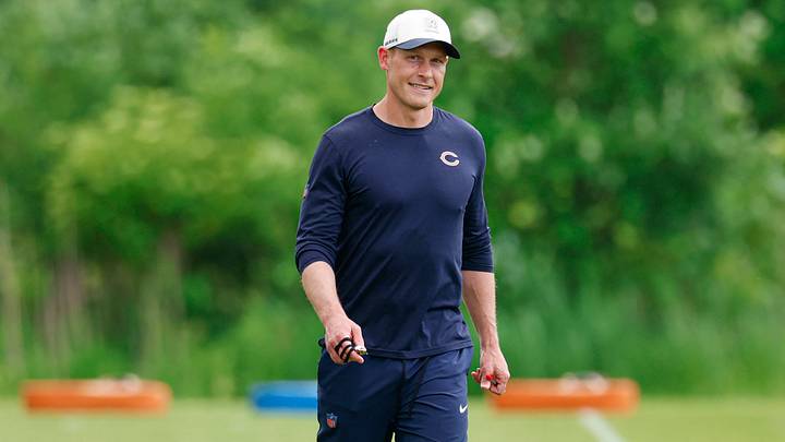 Chicago Bears head coach Ben Johnson walks on the field during Chicago Bears Minicamp at Halas Hall. Mandatory Credit: Kamil Krzaczynski-Imagn Images