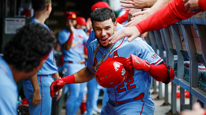 Aug 15, 2026; Chicago, Illinois, USA; St. Louis Cardinals left fielder Joshua Baez (22) celebrates with teammates after hitting a two-run home run against the Chicago Cubs during the first inning at Wrigley Field. Mandatory Credit: Kamil Krzaczynski-Imagn Images TPX IMAGES OF THE DAY Aug 15, 2026; Chicago, Illinois, USA; St. Louis Cardinals left fielder Joshua Baez (22) celebrates with teammates after hitting a two-run home run against the Chicago Cubs during the first inning at Wrigley Field. Mandatory Credit: Kamil Krzaczynski-Imagn Images TPX IMAGES OF THE DAY