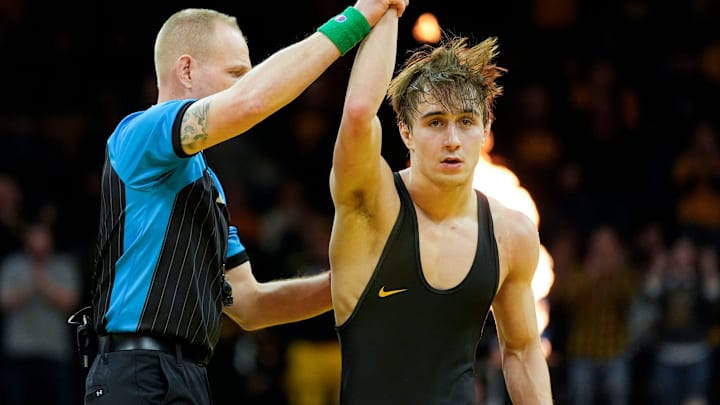 Iowa’s Drake Ayala defeated Minnesota’s Chris Cannon in a 133-pound match Jan. 30, 2026 at Carver-Hawkeye Arena in Iowa City, Iowa.