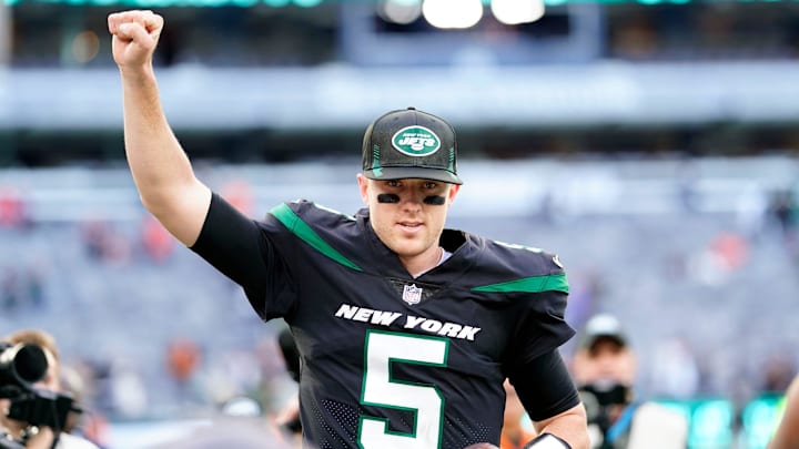 Jets QB Mike White after a big win last week. 