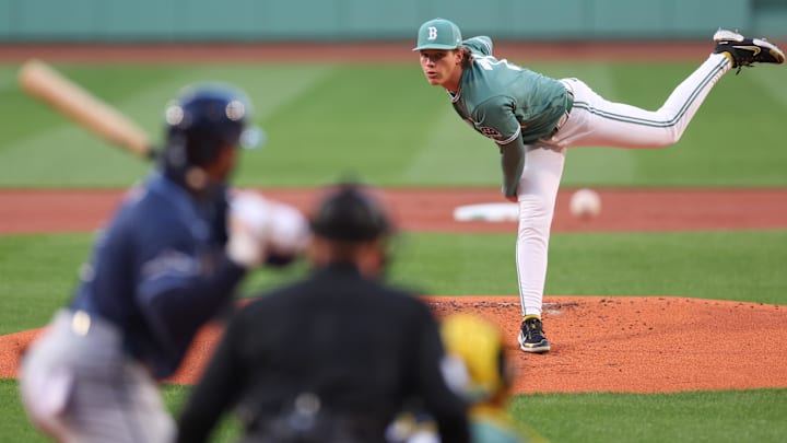 May 8, 2026; Boston, Massachusetts, USA; Boston Red Sox starting pitcher Connelly Early (71) delivers a pitch during the first inning against the Tampa Bay Rays at Fenway Park. Mandatory Credit: Paul Rutherford-Imagn Images