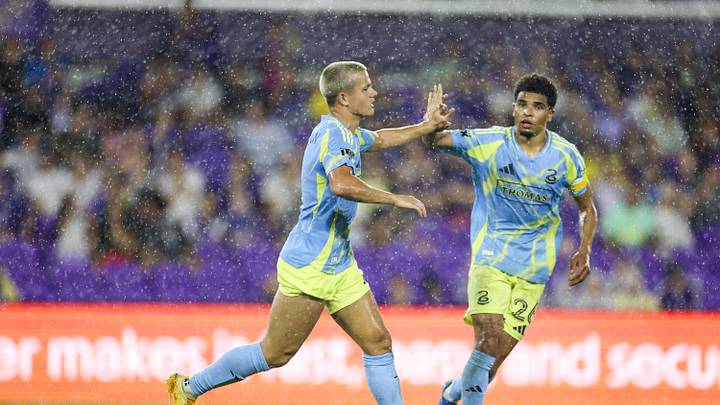 May 13, 2026; Orlando, Florida, USA; Philadelphia Union midfielder Cavan Sullivan (6) reacts with defender Nathan Harriel (26) after scoring a goal May 13, 2026; Orlando, Florida, USA; Philadelphia Union midfielder Cavan Sullivan (6) reacts with defender Nathan Harriel (26) after scoring a goal