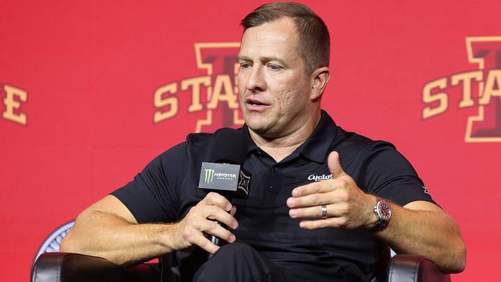 Oct 20, 2026; Kansas City, MO, USA; Iowa State coach TJ Otzelberger interviews during the Big 12 Media Days event at T-Mobile Center. Mandatory Credit: William Purnell-Imagn Images Oct 20, 2026; Kansas City, MO, USA; Iowa State coach TJ Otzelberger interviews during the Big 12 Media Days event at T-Mobile Center. Mandatory Credit: William Purnell-Imagn Images
