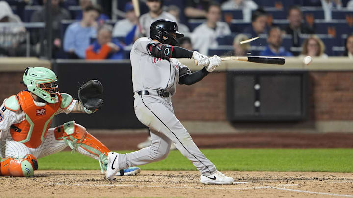 Apr 30, 2025; New York City, New York, USA; Arizona Diamondbacks center fielder Jorge Barrosa (1) hits a double against the New York Mets during the seventh inning at Citi Field. Mandatory Credit: Gregory Fisher-Imagn Images Apr 30, 2025; New York City, New York, USA; Arizona Diamondbacks center fielder Jorge Barrosa (1) hits a double against the New York Mets during the seventh inning at Citi Field. Mandatory Credit: Gregory Fisher-Imagn Images