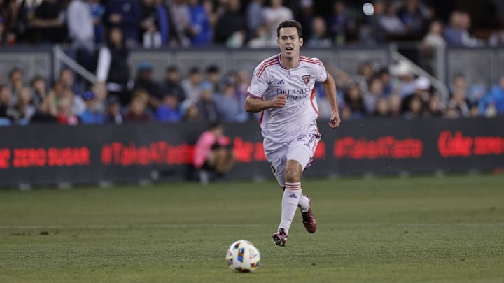 May 18, 2024; San Jose, California, USA; Orlando City forward Jack Lynn (27) plays the ball in the