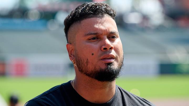 May 24, 2026; San Francisco, California, USA; San Francisco Giants infielder Luis Arraez (1) looks on before a game against the Chicago White Sox at Oracle Park. Mandatory Credit: Robert Edwards-Imagn Images