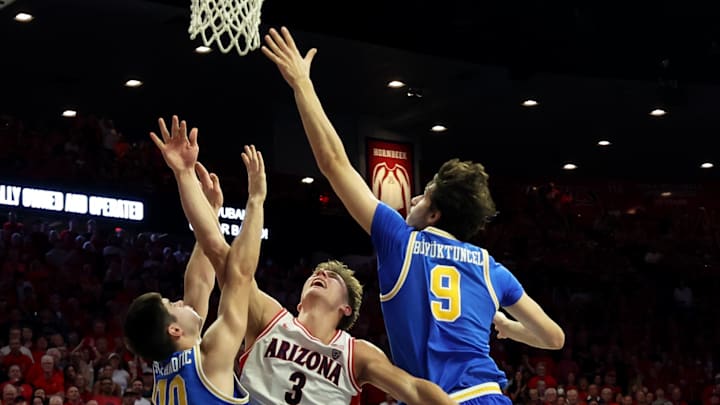 Jan 20, 2024; Tucson, Arizona, USA; Arizona Wildcats guard Pelle Larsson (3) shoots a basket against