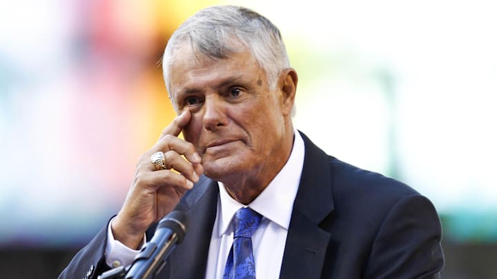 Former Seattle Mariners manager Lou Piniella speaks during his induction ceremony for the Northwest Baseball Hall of Fame on Aug. 9, 2014, at Safeco Field. Former Seattle Mariners manager Lou Piniella speaks during his induction ceremony for the Northwest Baseball Hall of Fame on Aug. 9, 2014, at Safeco Field.