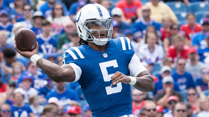 Aug 12, 2023; Orchard Park, New York, USA; Indianapolis Colts quarterback Anthony Richardson (5)