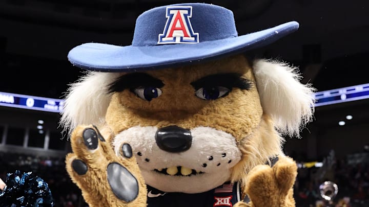Mar 15, 2025; Kansas City, MO, USA; The Arizona Wildcats mascot performs for the Big 12 Conference Tournament Championship game at T-Mobile Center. Mandatory Credit: William Purnell-Imagn Images Mar 15, 2025; Kansas City, MO, USA; The Arizona Wildcats mascot performs for the Big 12 Conference Tournament Championship game at T-Mobile Center. Mandatory Credit: William Purnell-Imagn Images