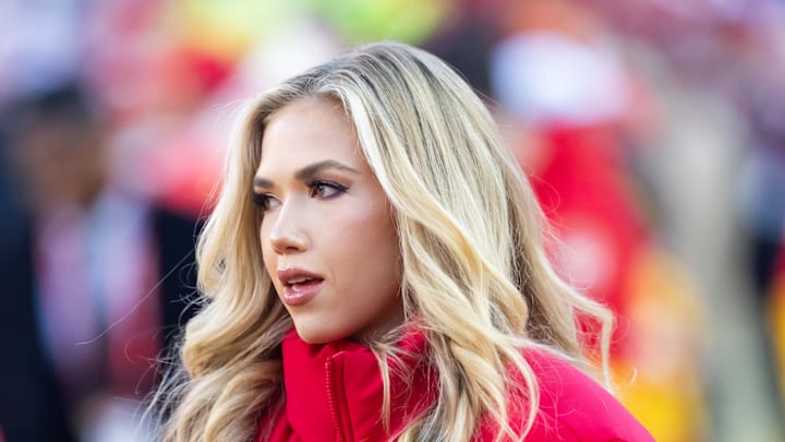 Jan 26, 2025; Kansas City, MO, USA; Kansas City Chiefs ownership family member Gracie Hunt prior to the game against the Buffalo Bills in the AFC Championship game at GEHA Field at Arrowhead Stadium. 