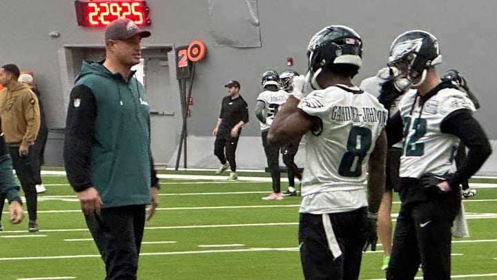 Former Eagles TE Brent Celek with C.J. Gardner-Johnson and Reed Blankenship. Former Eagles TE Brent Celek with C.J. Gardner-Johnson and Reed Blankenship.