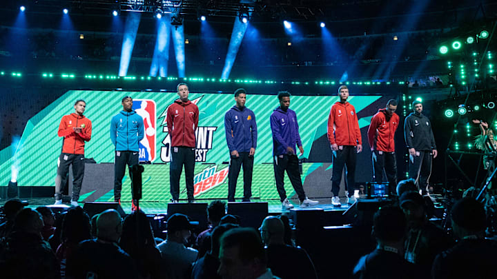 February 15, 2020; Chicago, Illinois, USA; Atlanta Hawks guard Trae Young, others.