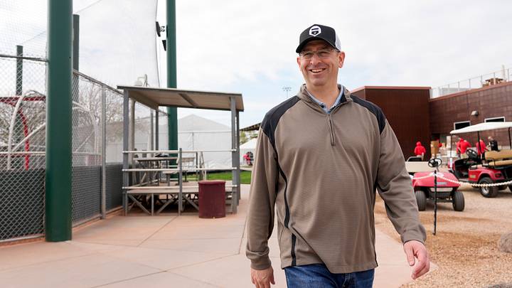Cincinnati Reds president of baseball operations Nick Krall walks between fields at the Cincinnati Reds Player Development Complex in Goodyear, Ariz., on Wednesday, Feb. 12, 2025. Mandatory Credit: Sam Greene/USA TODAY NETWORK via Imagn Images Cincinnati Reds president of baseball operations Nick Krall walks between fields at the Cincinnati Reds Player Development Complex in Goodyear, Ariz., on Wednesday, Feb. 12, 2025. Mandatory Credit: Sam Greene/USA TODAY NETWORK via Imagn Images