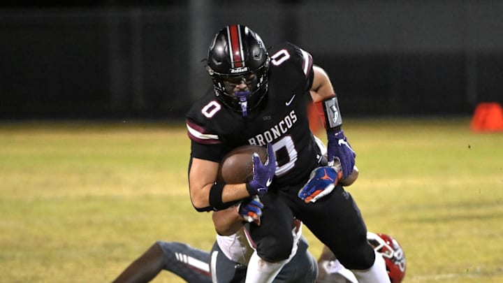 Palm Beach Central's Matis Gibson runs upfield during a regional semifinals game against Vero Beach on Nov. 22, 2024.