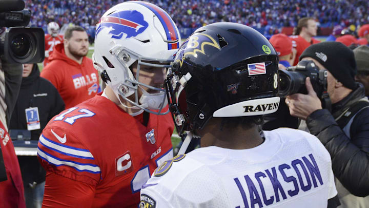 Buffalo Bills quarterback Josh Allen and Baltimore Ravens quarterback Lamar Jackson. Buffalo Bills quarterback Josh Allen and Baltimore Ravens quarterback Lamar Jackson.