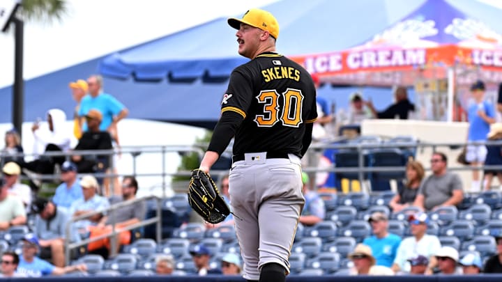 Mar 3, 2024; North Port, Florida, USA; Pittsburgh Pirates pitcher Paul Skenes (30) in the fourth