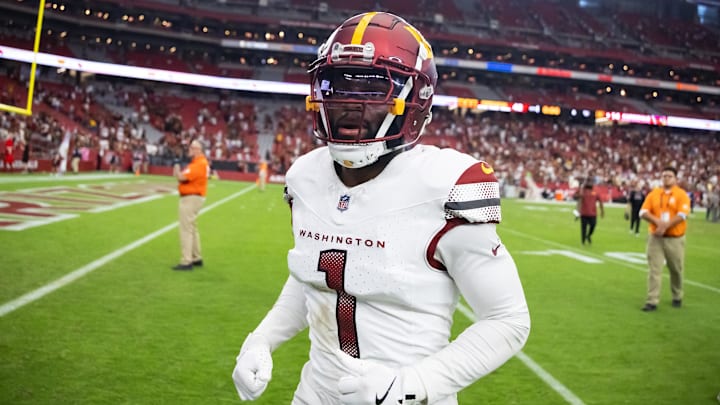 Washington Commanders cornerback Noah Igbinoghene (1) against the Arizona Cardinals at State Farm Stadium last season. Washington Commanders cornerback Noah Igbinoghene (1) against the Arizona Cardinals at State Farm Stadium last season.