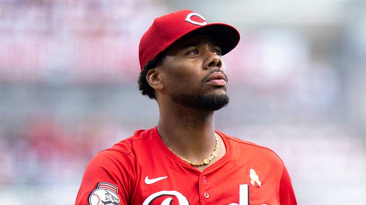 Cincinnati Reds pitcher Hunter Greene (21) walks
