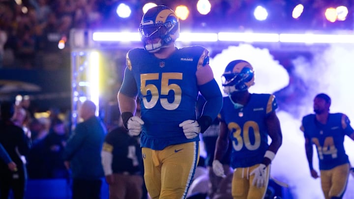 Jan 13, 2025; Glendale, AZ, USA; Los Angeles Rams defensive tackle Braden Fiske (55) against the Minnesota Vikings during an NFC wild card game at State Farm Stadium. Mandatory Credit: Mark J. Rebilas-Imagn Images Jan 13, 2025; Glendale, AZ, USA; Los Angeles Rams defensive tackle Braden Fiske (55) against the Minnesota Vikings during an NFC wild card game at State Farm Stadium. Mandatory Credit: Mark J. Rebilas-Imagn Images